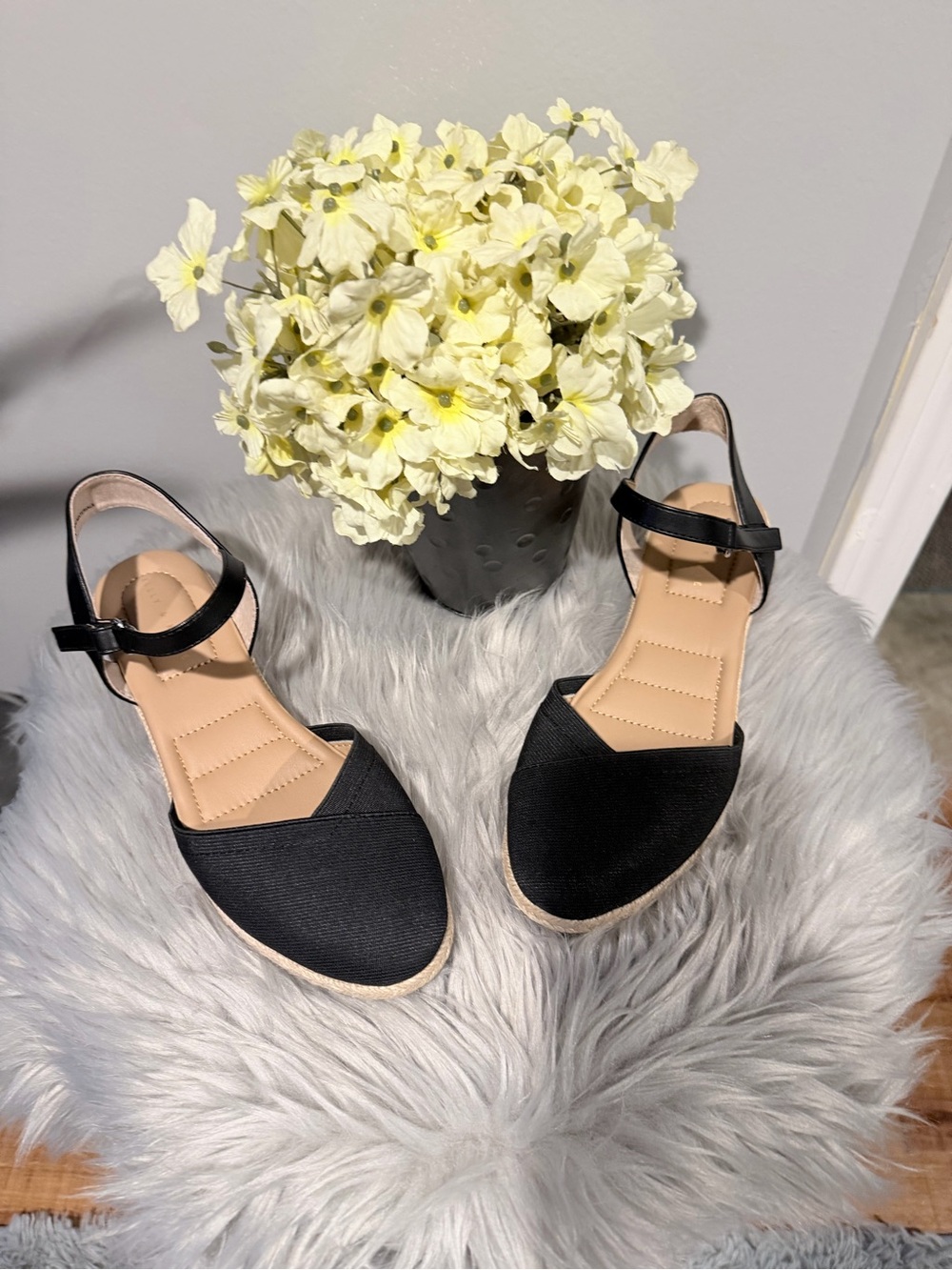 Kelly & Katie Black Women's Ankle-Strap Espadrille Sandals